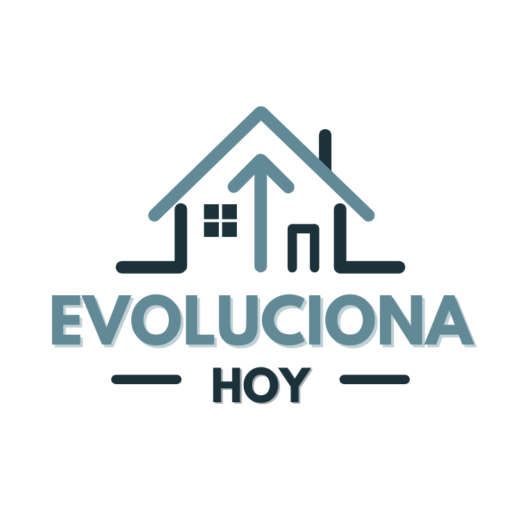 Logotipo de EvolucionaHoy, blog de tecnología para el hogar y finanzas personales, con diseño moderno en tonos azules y grises